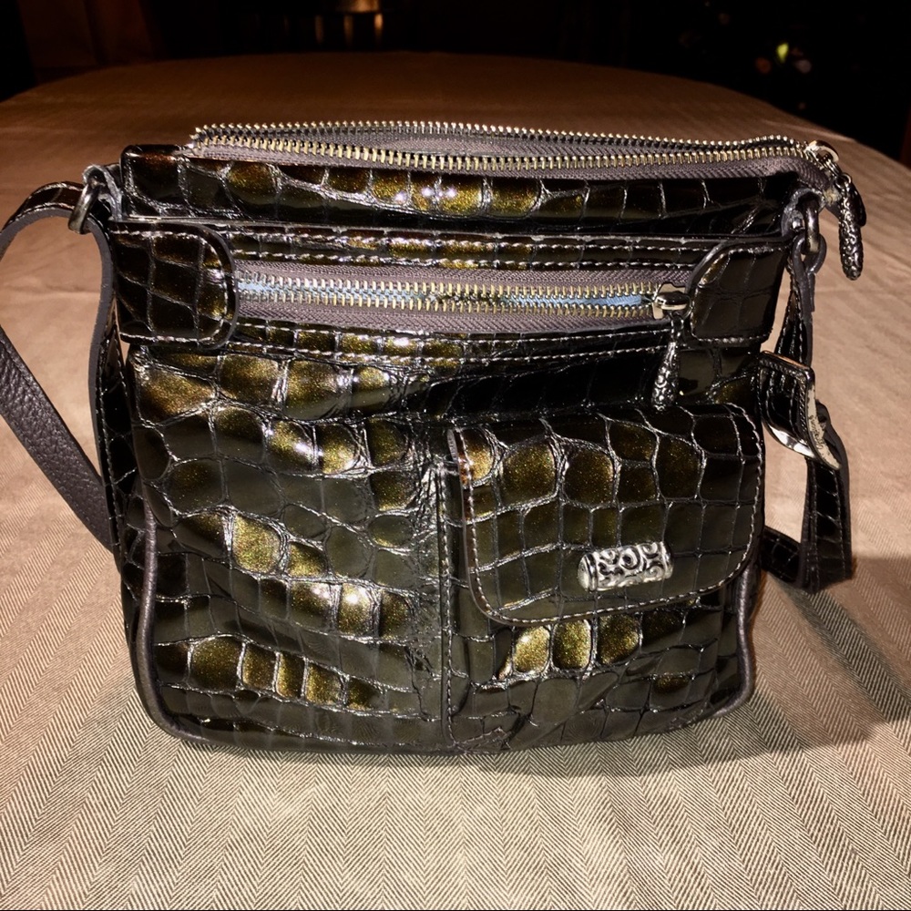 Brighton Metallic Patent Leather Croc Embossed Crossbody